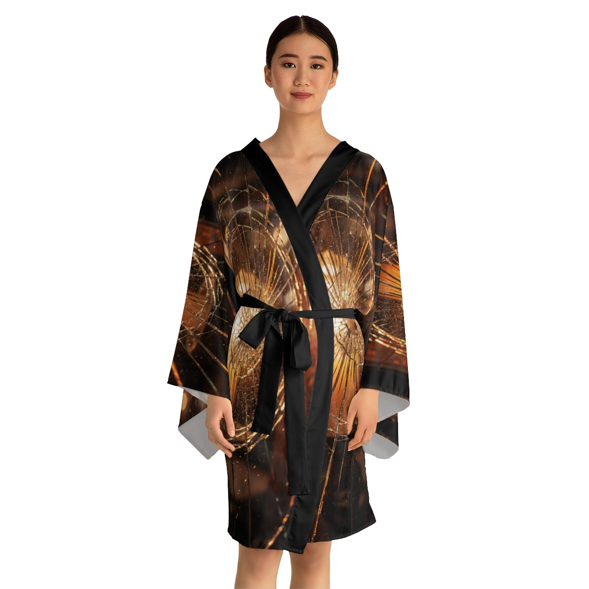 Long Sleeve Kimono Robe - Fractured Light Shattered Glass......