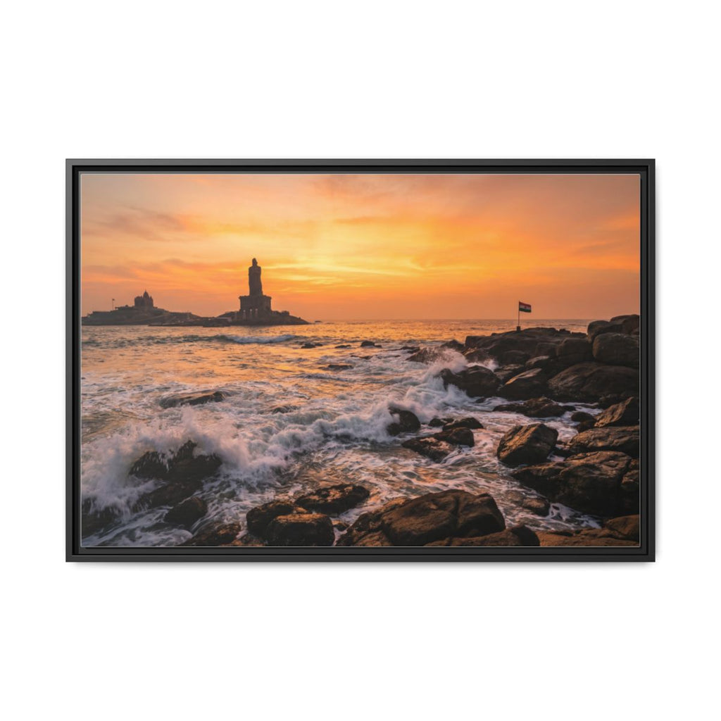 Framed Canvas - Golden Coast Dawn — Black / 1.25"