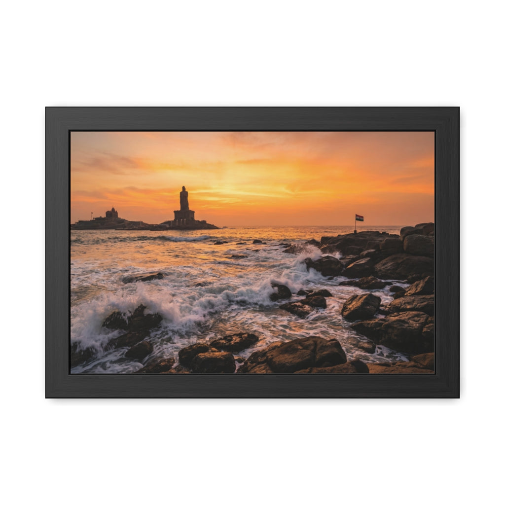 Framed Posters - Coastal Golden Glow — Landscape