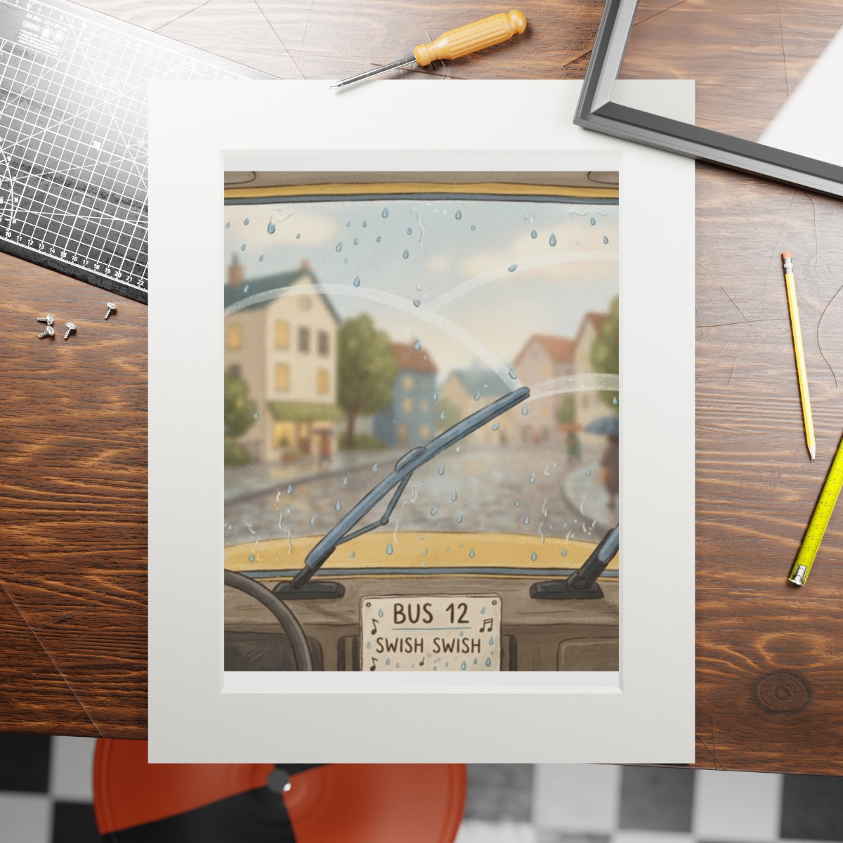Passepartout Framed Print - Rainy Bus Ride — Portrait (11×14...