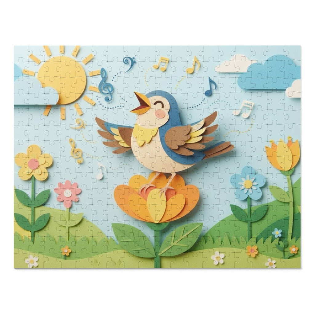 Jigsaw Puzzle with Tin - Papercut Songbird Meadow Canvas Art...