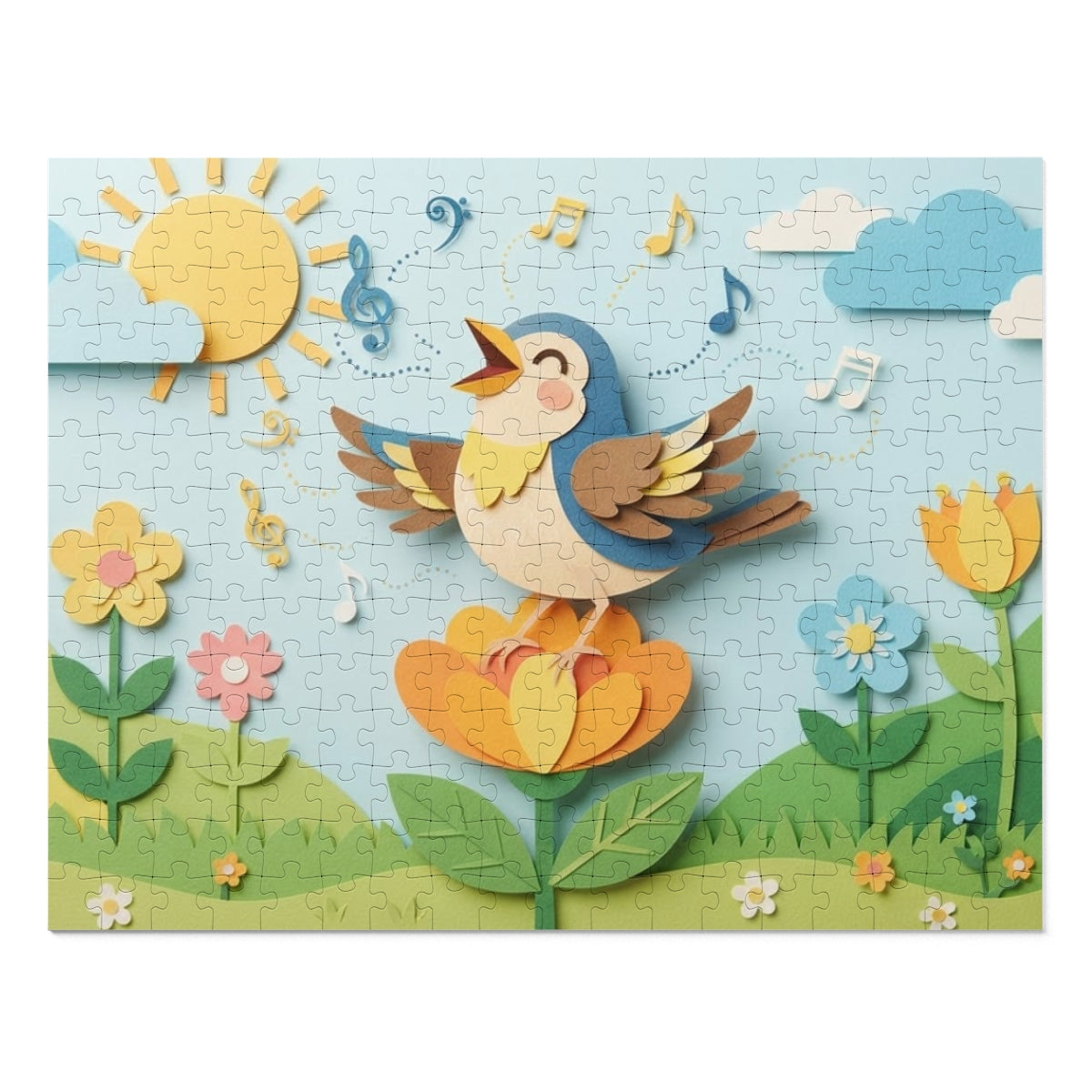 Jigsaw Puzzle with Tin - Papercut Songbird Meadow Canvas Art...