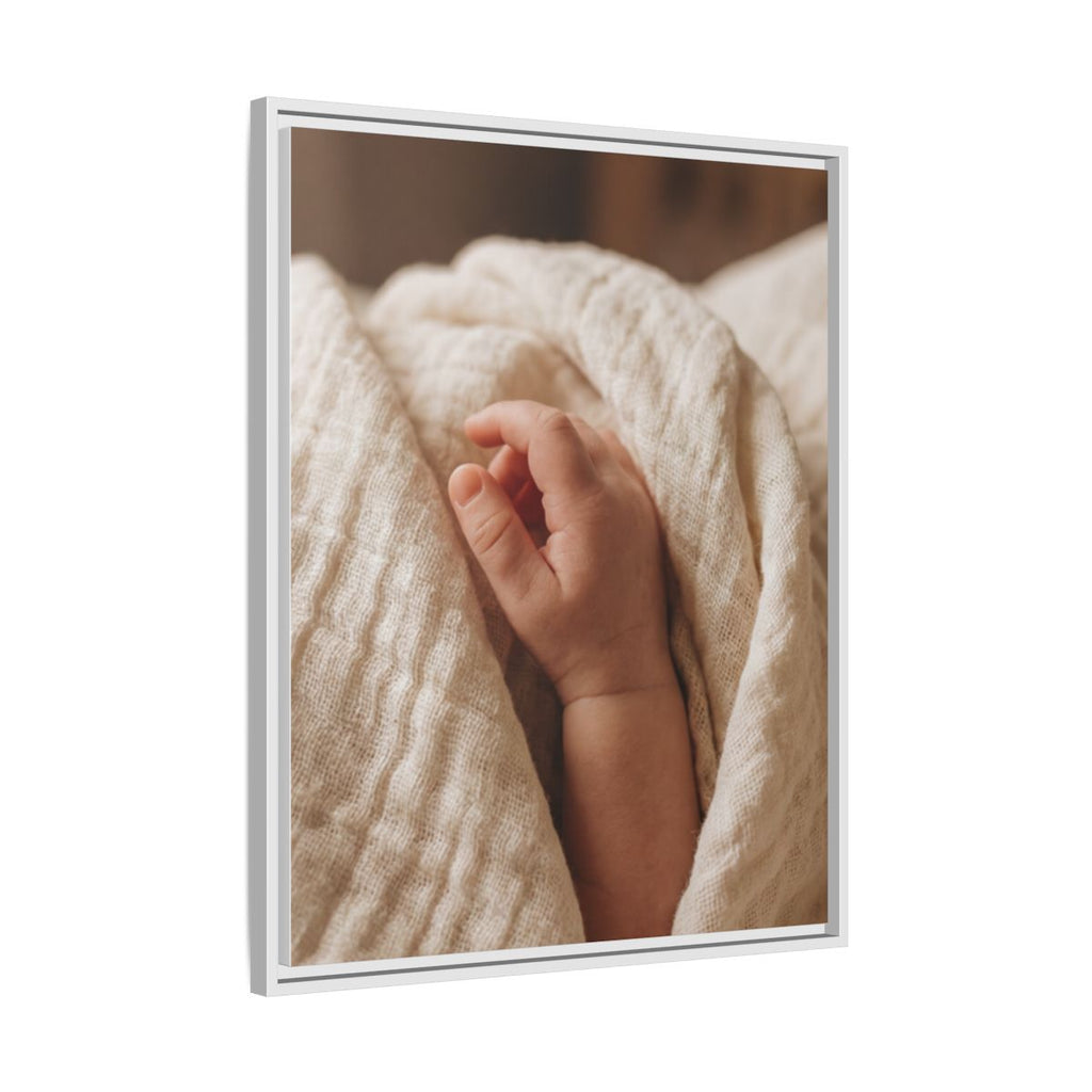 Framed Matte Canvas - Tender Newborn Hand (8×10, 9×12, 11×14, 12×16, 10×20, 12×18, 16×20, 16×24, 18×24, 12×36, 20×24, 16×32, 20×30, 24×30, 24×32, 16×48, 24×36, 24×48, 30×40, 20×60, 32×48, 30×60 & 40×60)