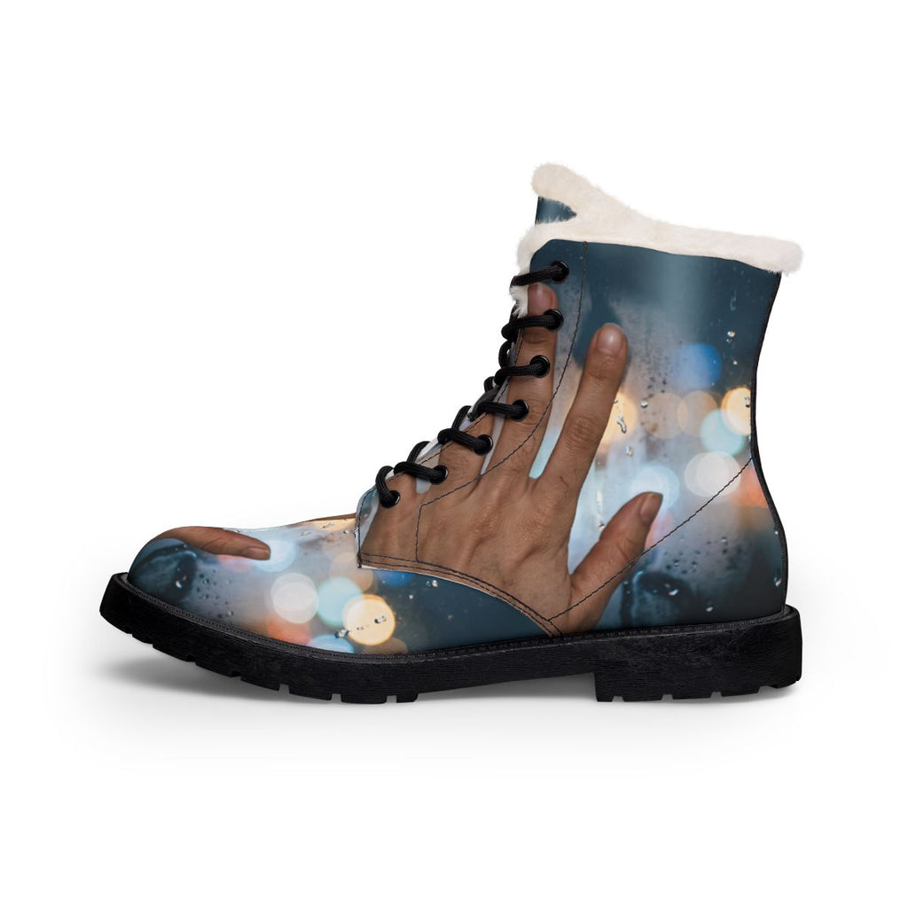 Women's Fur Leather Boots Rainy City Window