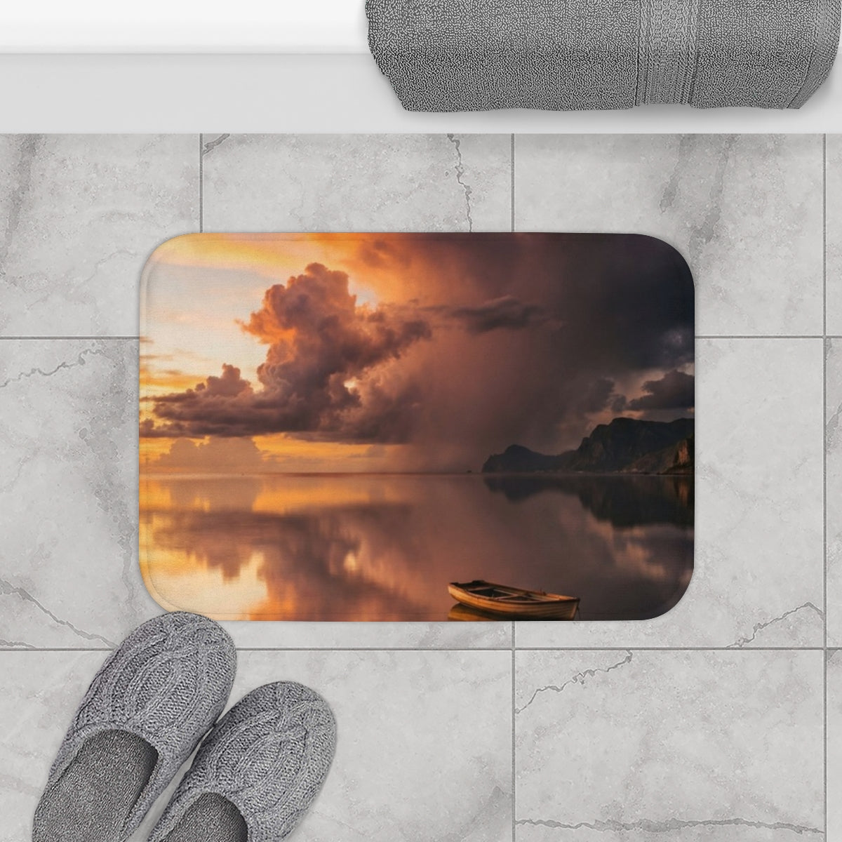 Bath Mat - Golden Hour Sunset Reflection | Echovira Gallery