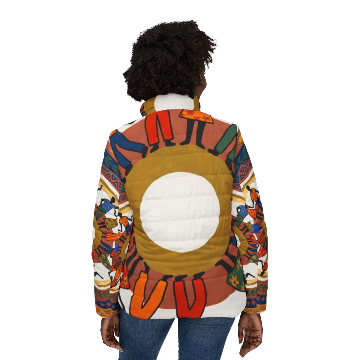 Women's Puffer Jacket - Unity Mandala Folk Art | Echovira...