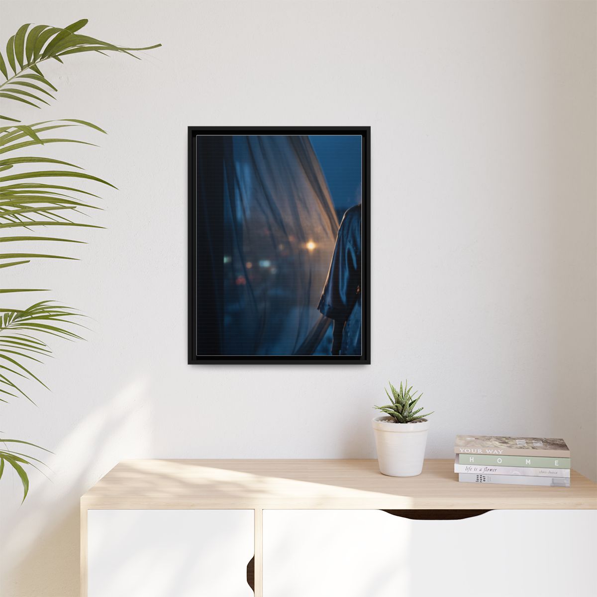 Matte Canvas, Framed - Nocturnal Solitude Silhouette — Black...