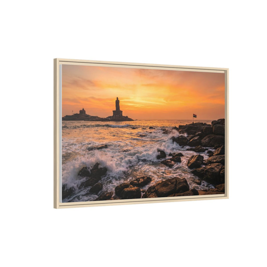 Framed Canvas - Golden Coast Dawn — Natural / 1.25"