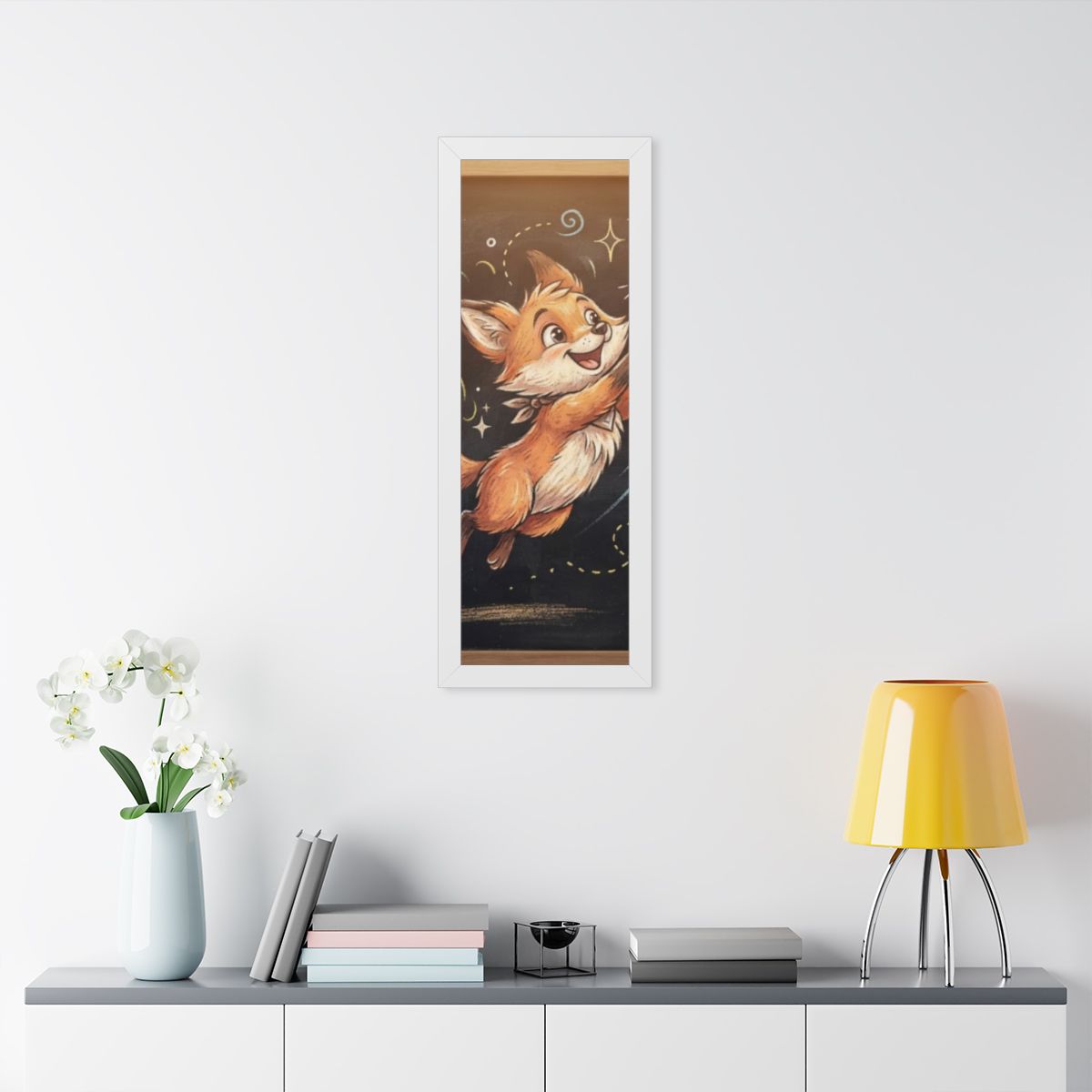Framed Vertical Poster - Playful Fox Wall Decor — White... |...