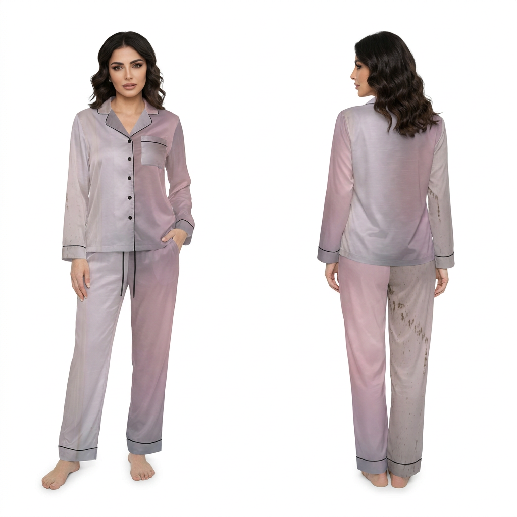 Yağmurlu Sahil Desenli Kadın Saten Pijama Takımı