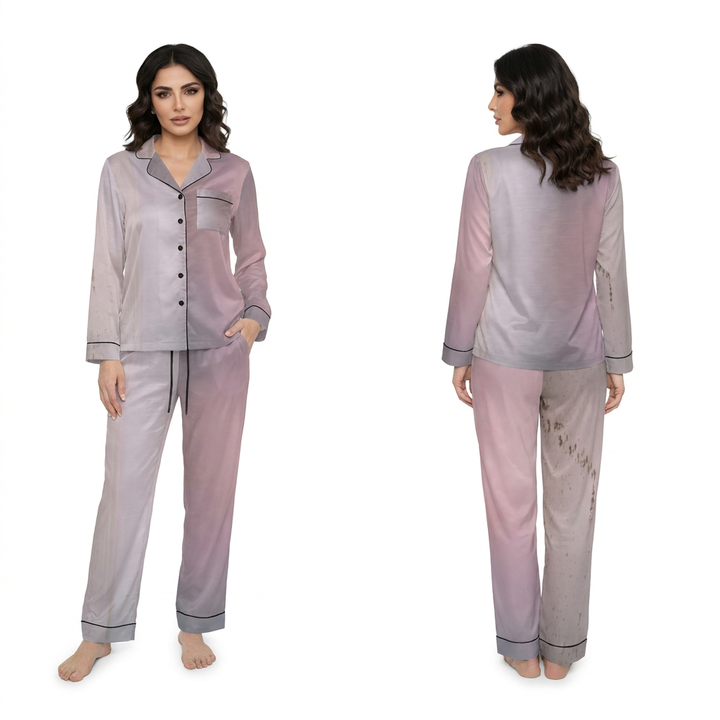 Pyjama en satin femme - Littoral brumeux sous la pluie