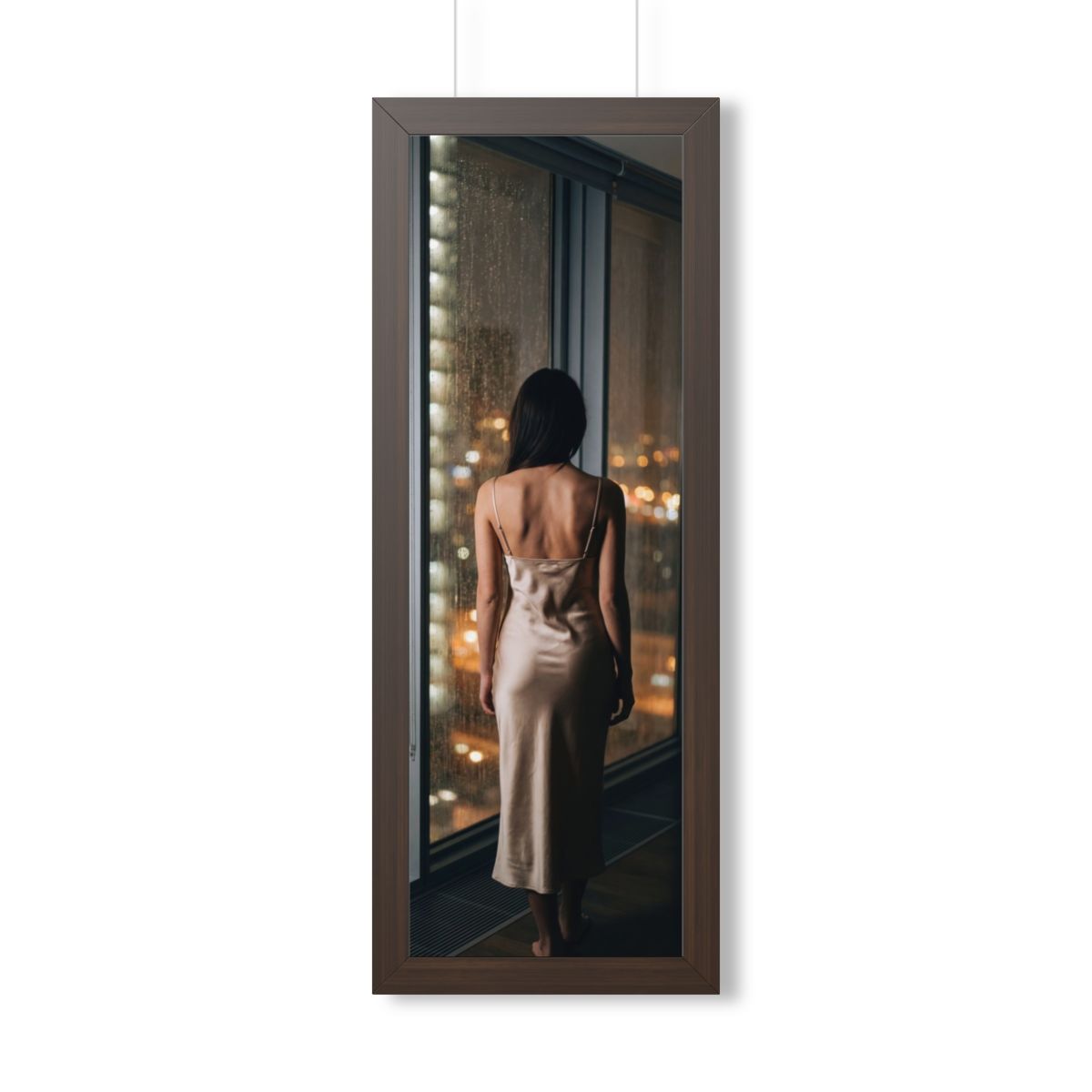 Framed Vertical Poster - Shimmering Rainscape — Walnut... |...