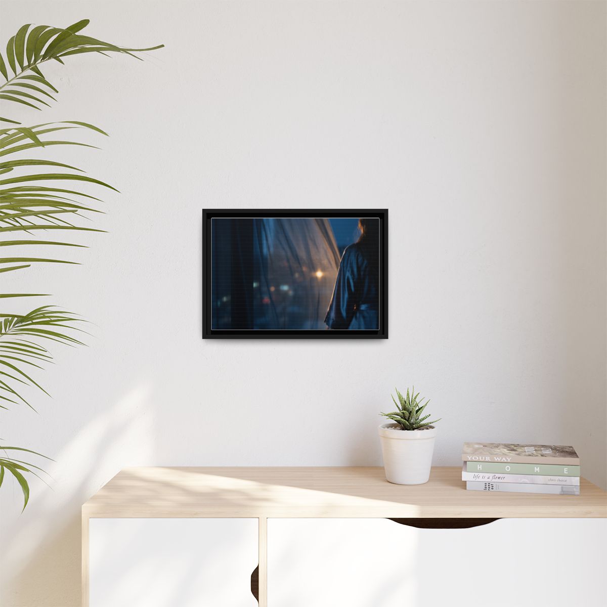 Matte Canvas, Framed - Nocturnal Solitude Silhouette — Black...