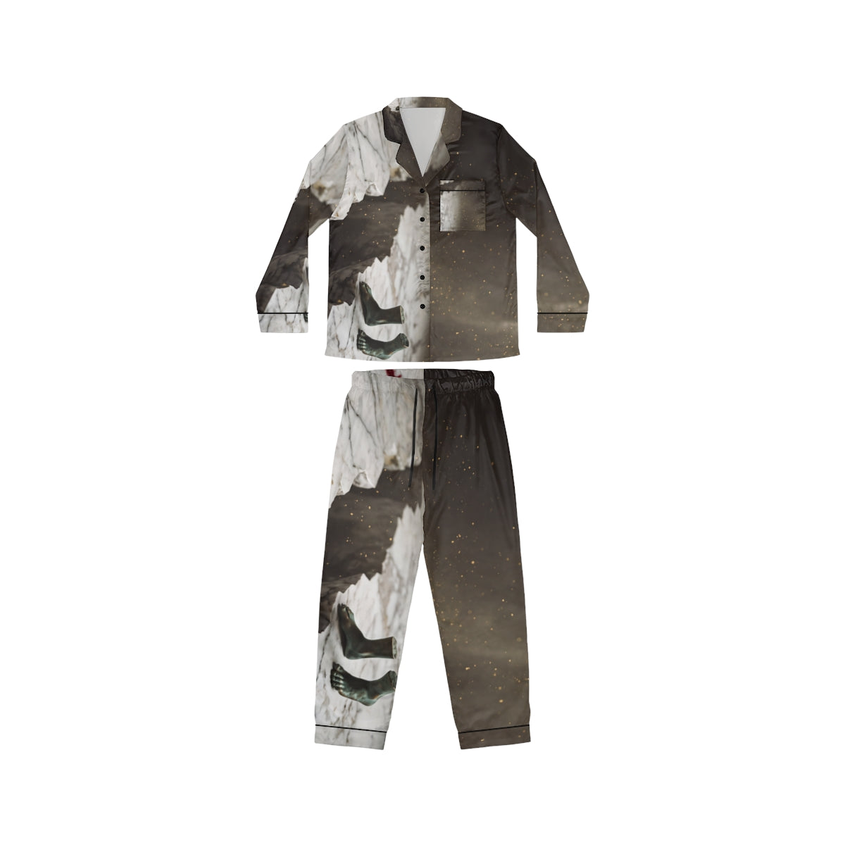 Women's Satin Pajamas with Bronze and Marble Art