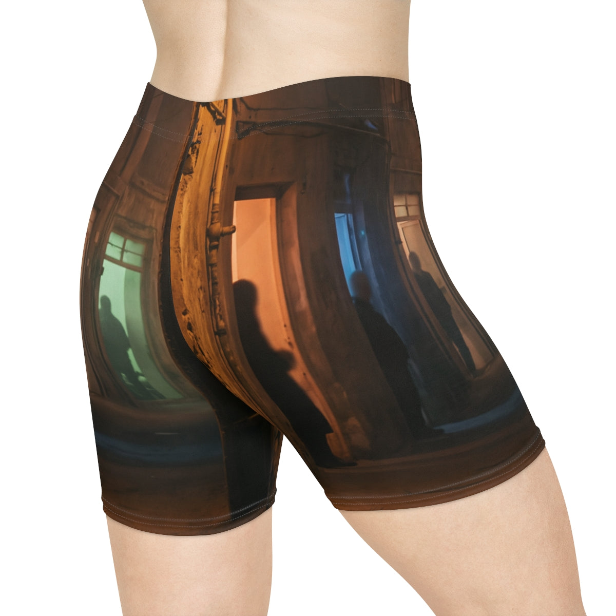 Women's Biker Shorts - Shadowed Alleyway Mystery Art Print |...