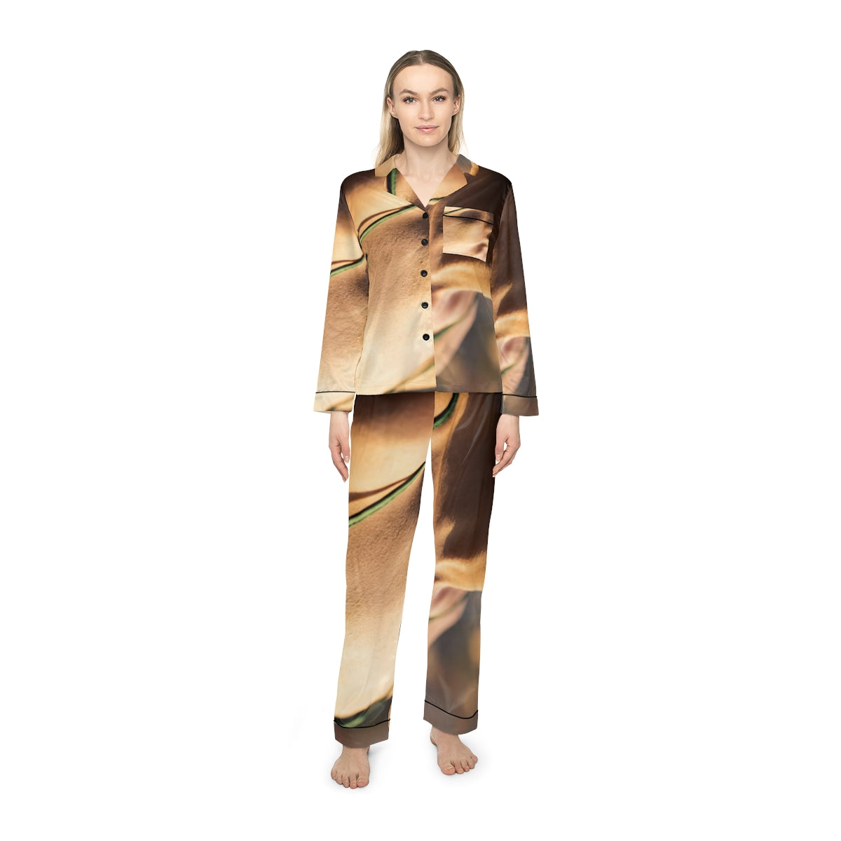 Women's Satin Pajamas - Golden Hour - Emerald Sunkissed Set...