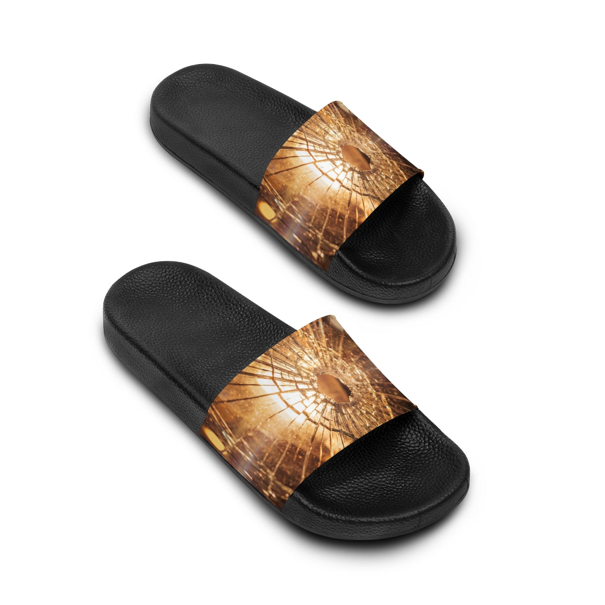 Women's Slide Sandals - Fractured Glow Broken Glass Art |...