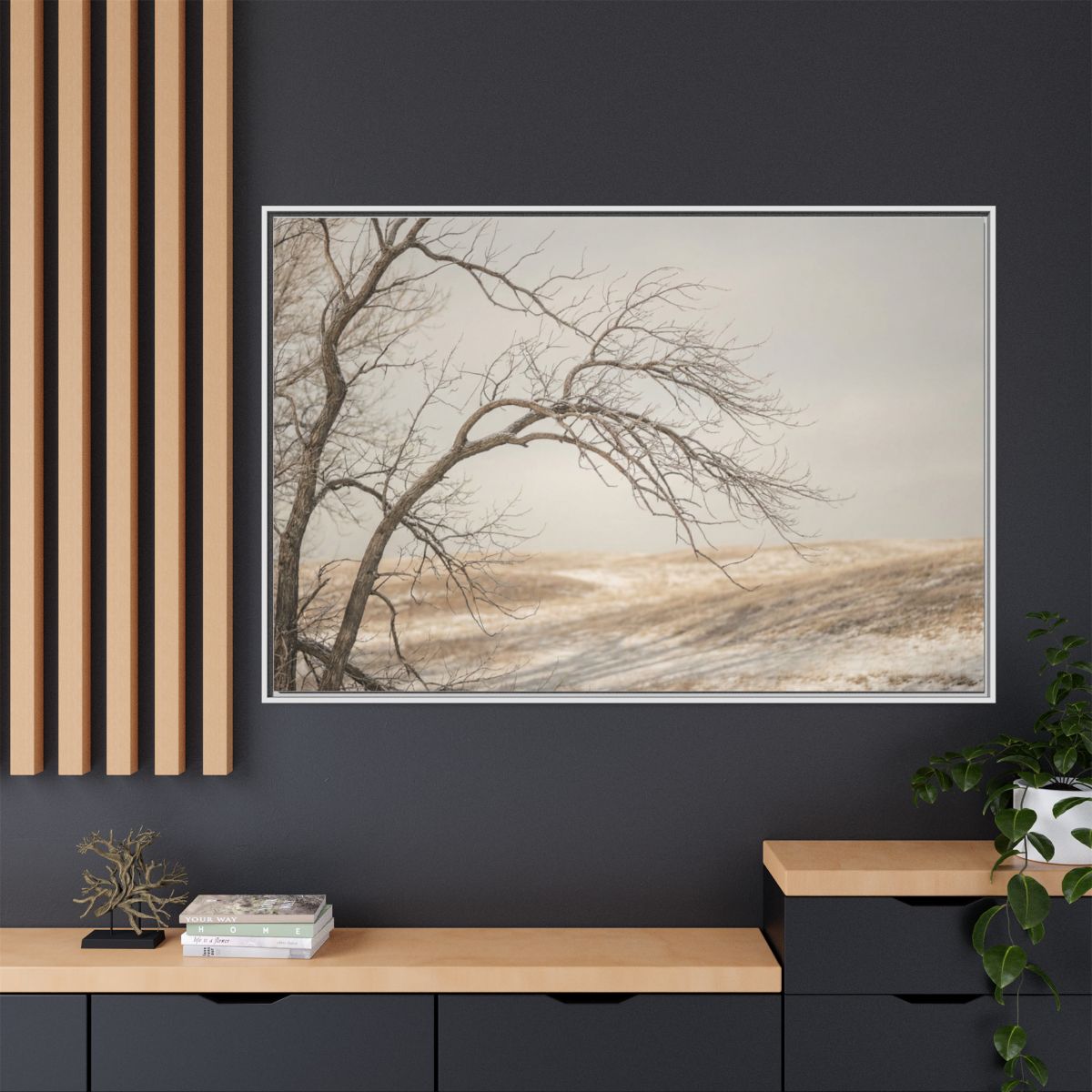 Matte Canvas, Framed - Winter Branch Solitude Landscape —......