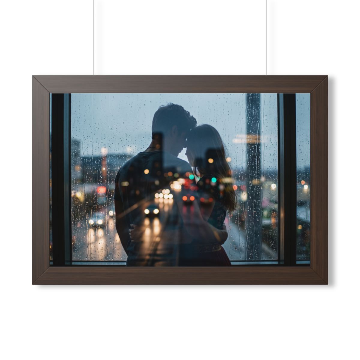 Framed Horizontal Poster - Rainy City — Walnut (14×11... |...