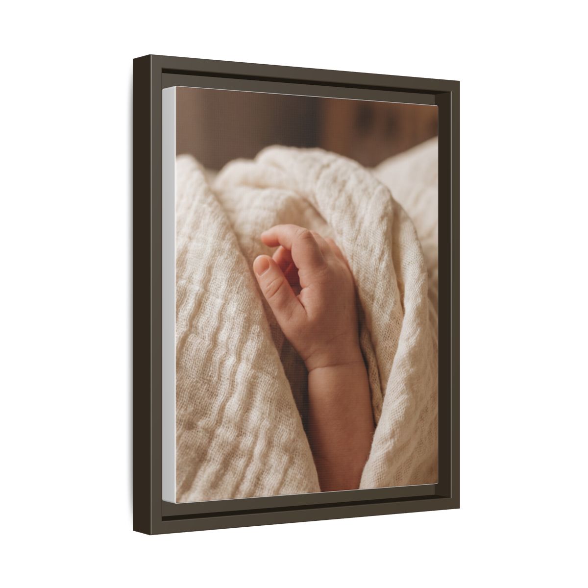 Framed Matte Canvas - Tender Newborn Hand (8×10, 9×12, 11×14, 12×16, 10×20, 12×18, 16×20, 16×24, 18×24, 12×36, 20×24, 16×32, 20×30, 24×30, 24×32, 16×48, 24×36, 24×48, 30×40, 20×60, 32×48, 30×60 & 40×60)