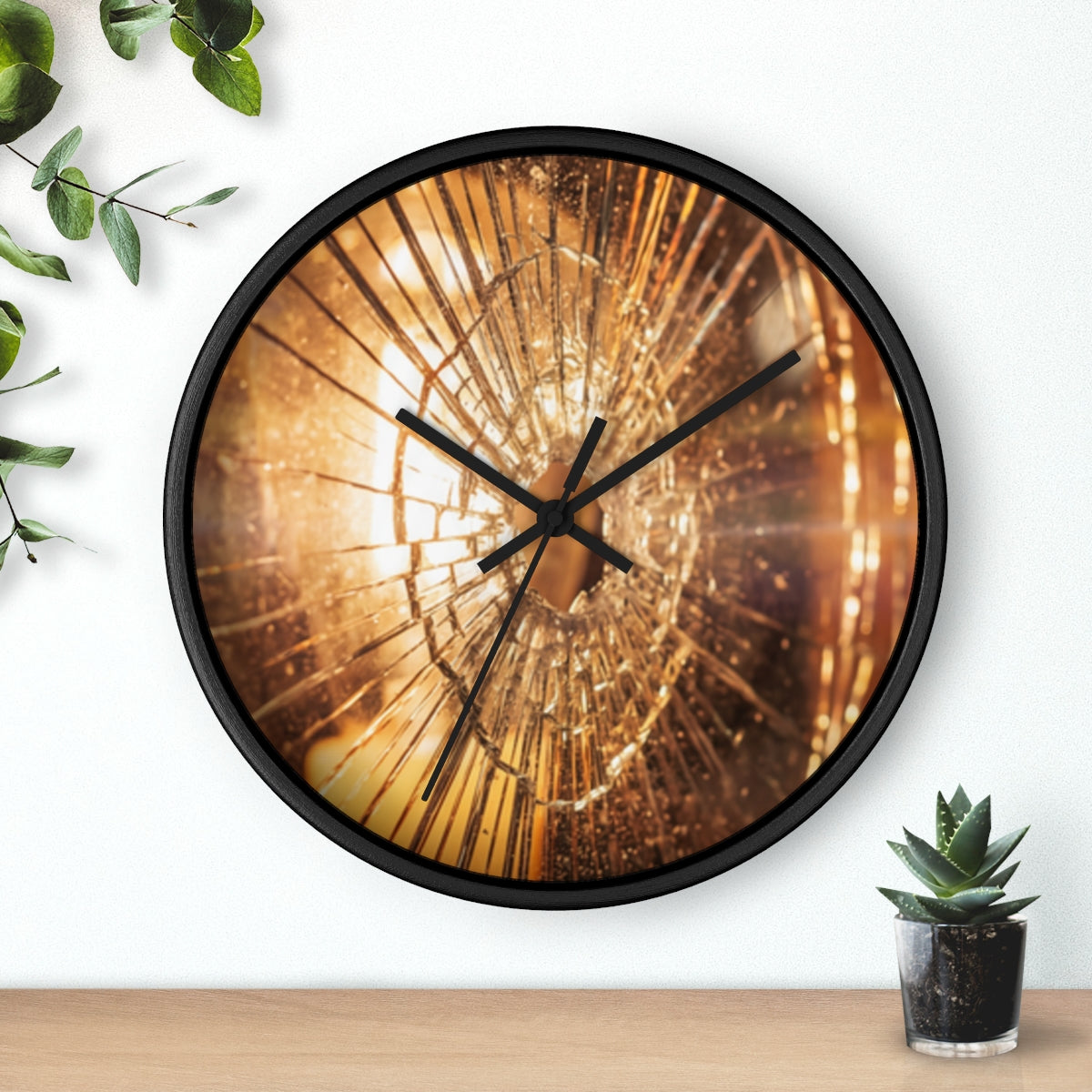 Wall Clock - Shattered Amber Glass Art | Echovira Gallery