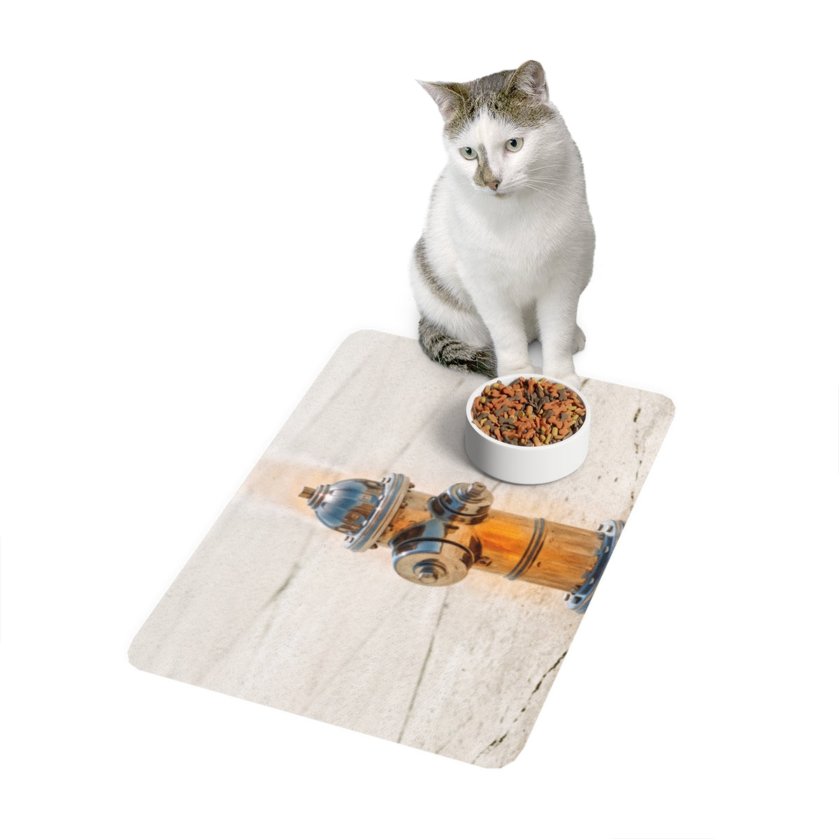 Pet Food Mat (12x18) - Golden Fire Hydrant | Echovira...