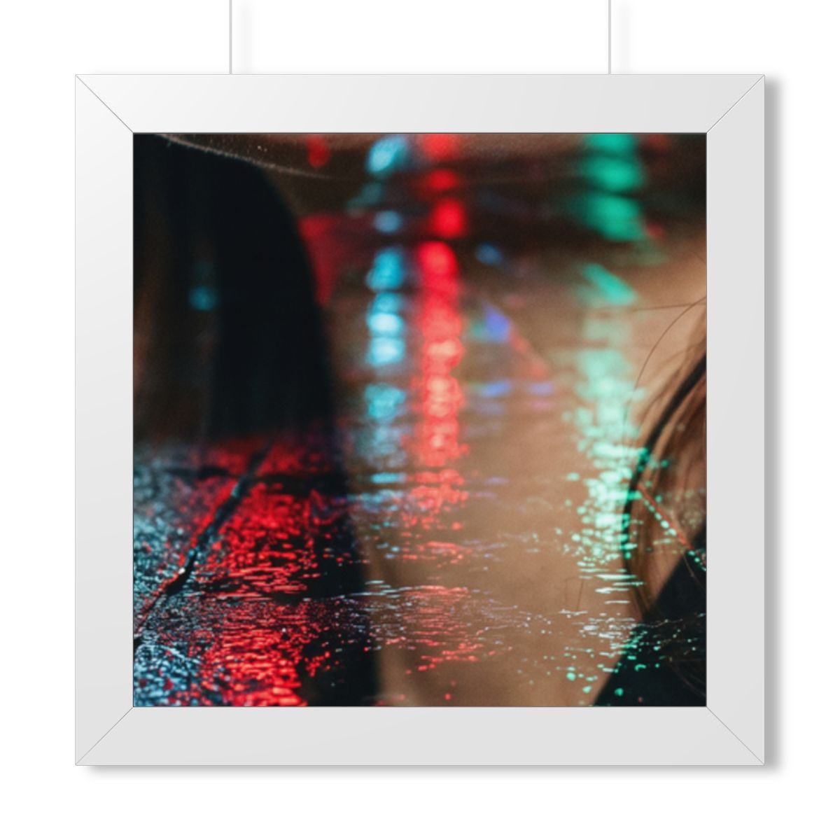 Framed Horizontal Poster - Neon Dreams Rain Portrait — White...