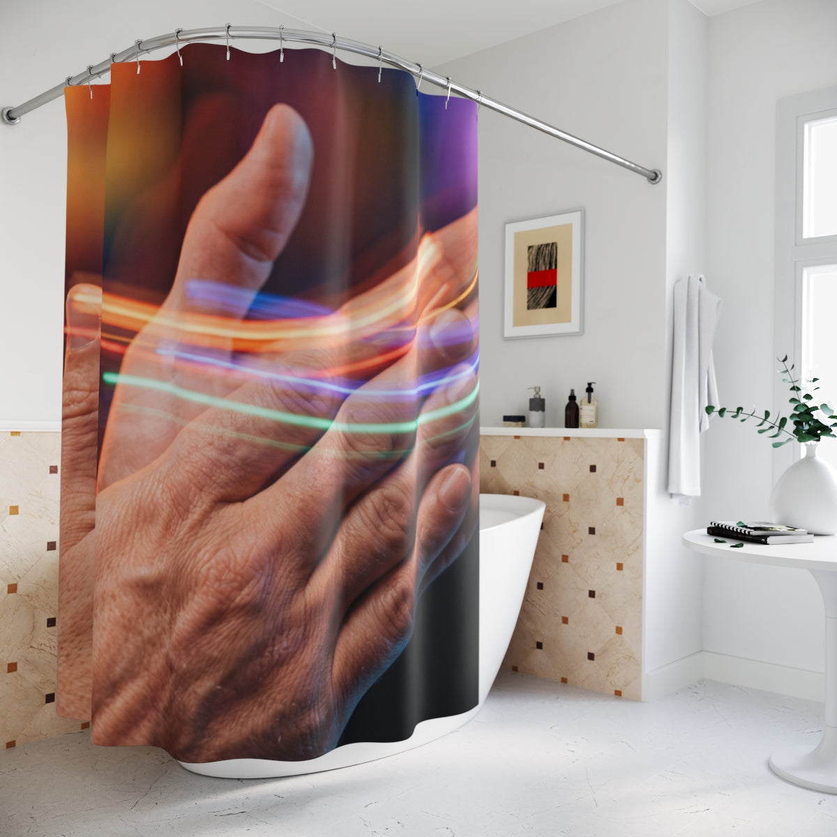 Shower Curtain - Neon Trails Washroom | Echovira Gallery