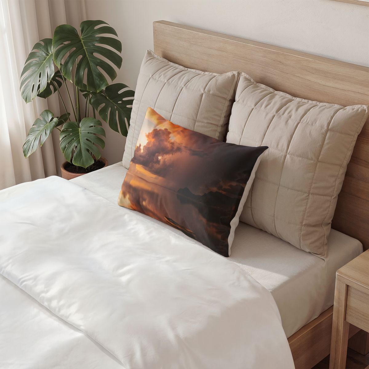 Cotton Pillow Sham - Solitary Boat at Sunset Wall Art |...