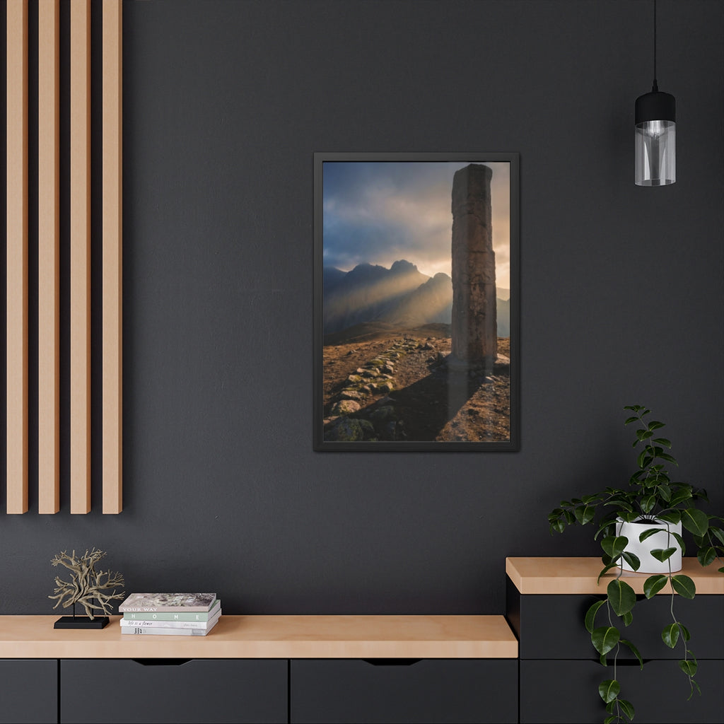 Framed Posters - Ancient Stone Column Mountain Sunset Art......