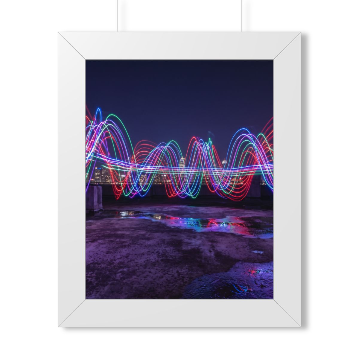 Framed Vertical Poster - Neon Wave Night — White (11×14... |...