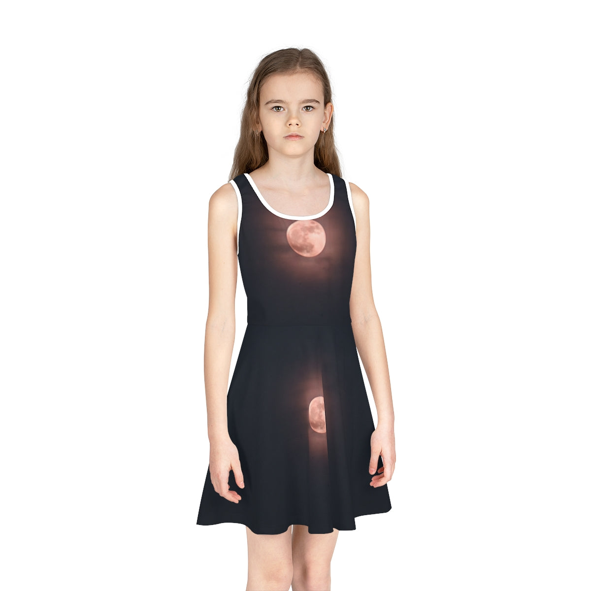 Girls' Sleeveless Sundress with Crimson Moon