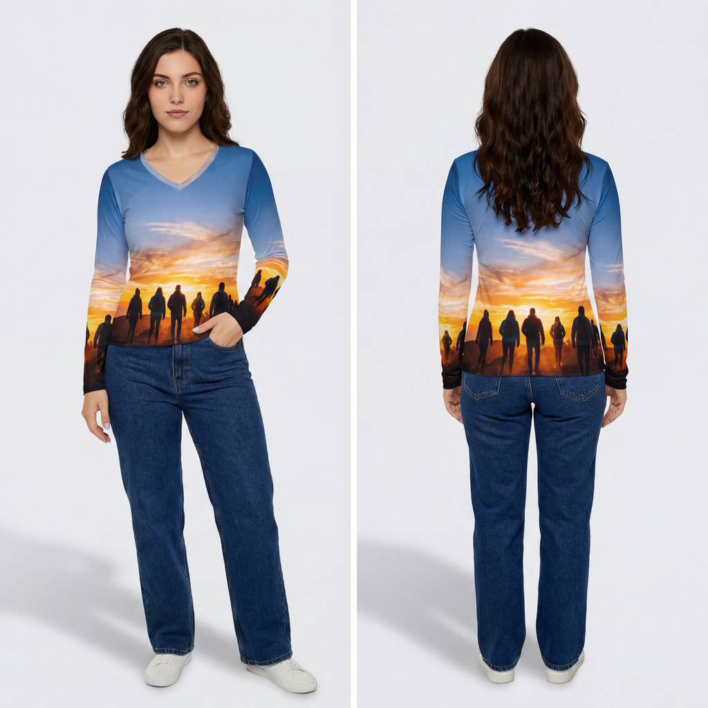 Women's Long Sleeve V-neck - Sunrise Journey