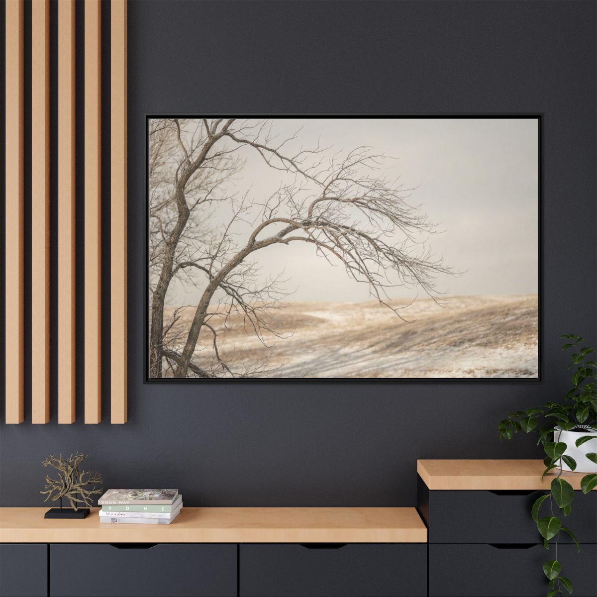 Framed Canvas Art - Minimalist Winter — Black / 1.25"