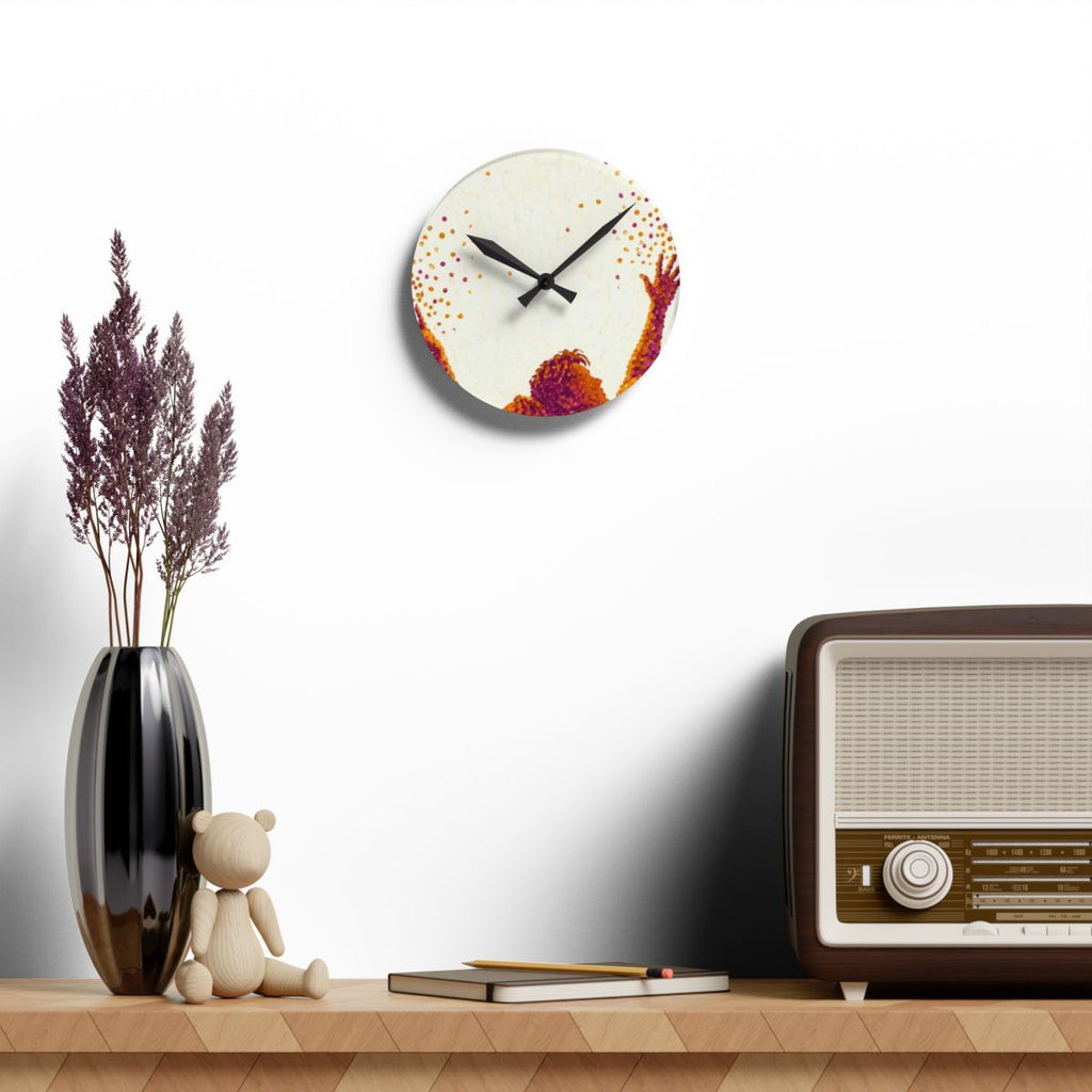 Acrylic Wall Clock - Golden Euphoria Pointillism Silhouette...