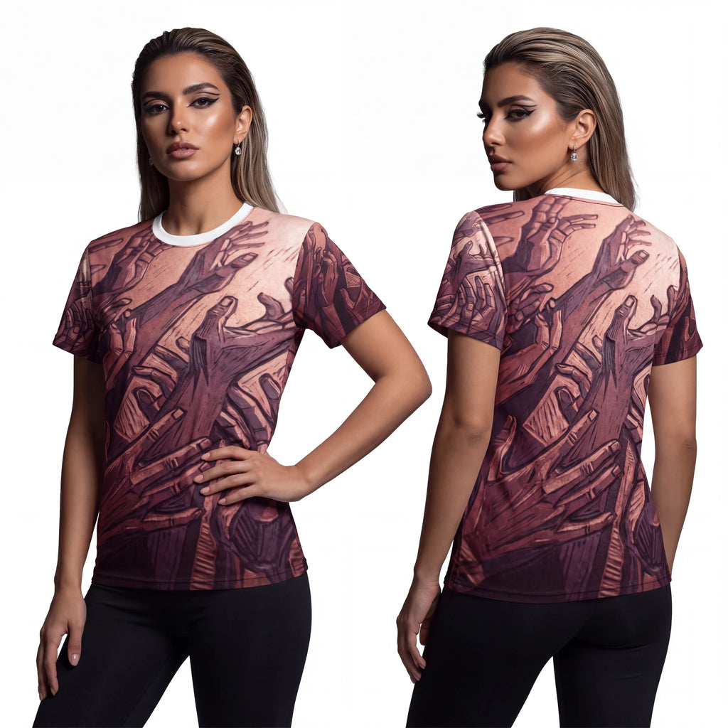 Unisex Cut & Sew Tee with Ascending Hands Art