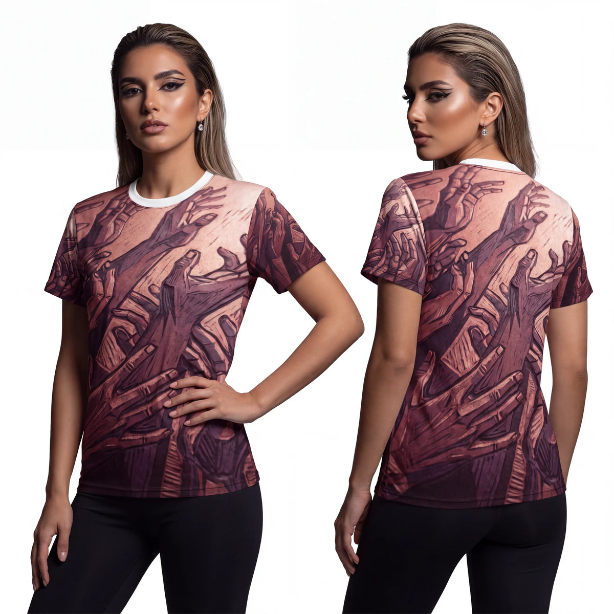 Unisex Cut & Sew Tee with Ascending Hands Art