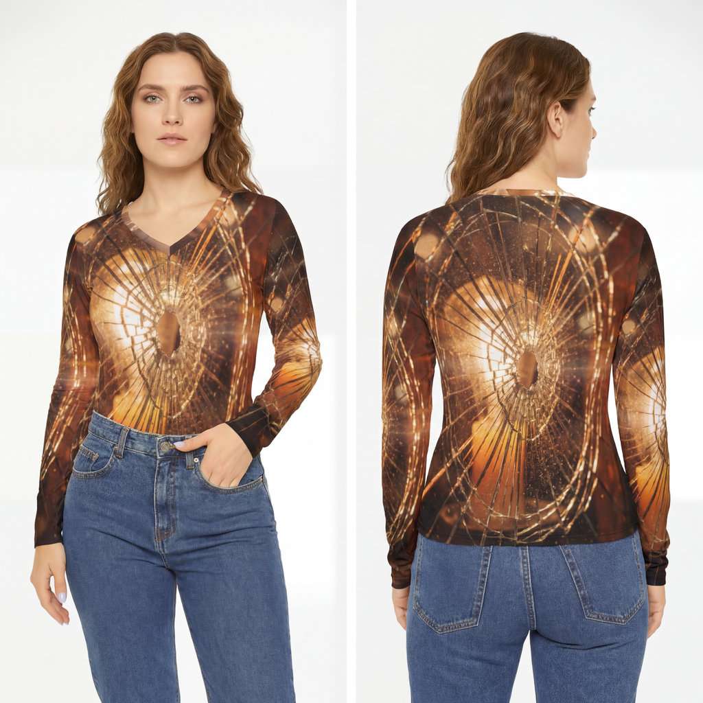 Women's Long Sleeve V-Neck - Amber Edge
