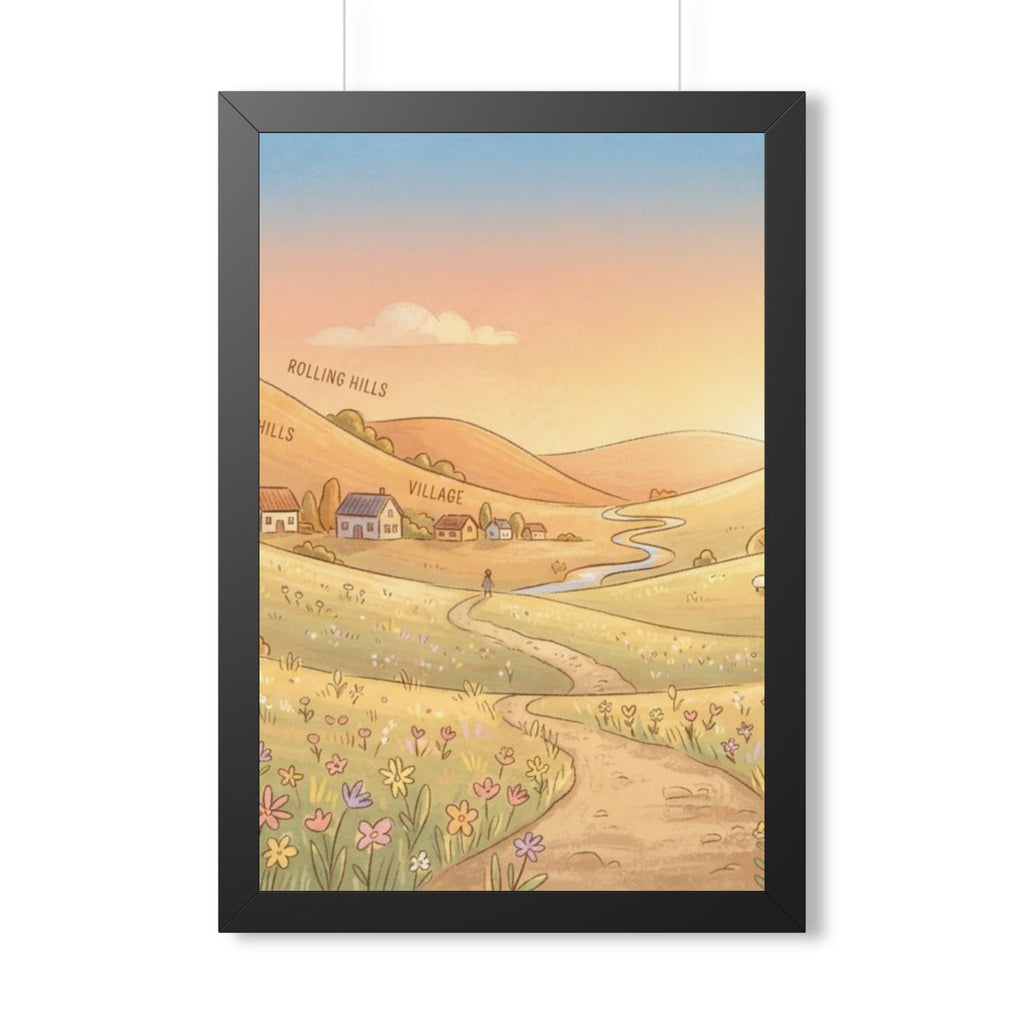 Framed Vertical Poster - Sunset Valley Vista — Black (11×14...