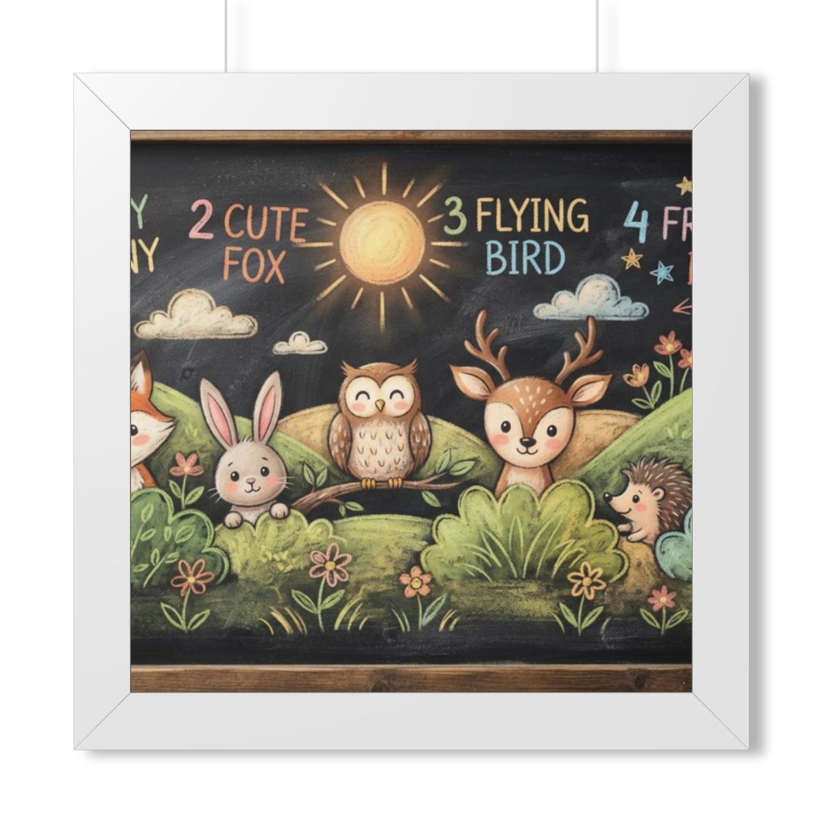 Framed Vertical Poster - Woodland Friends Meadow — White......