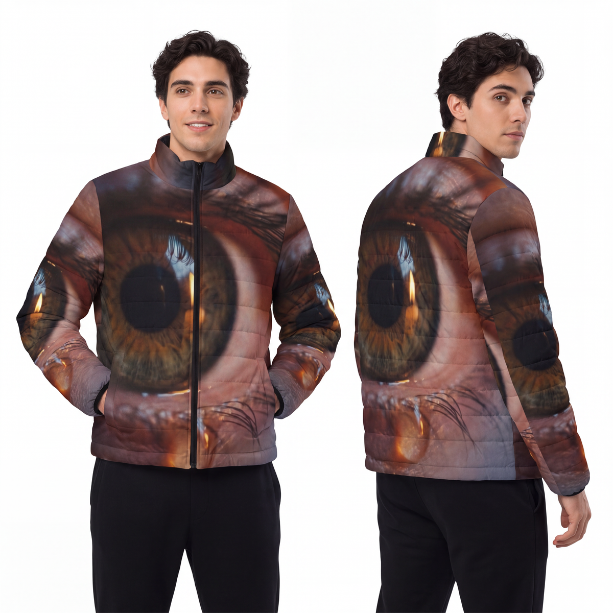 Men's Puffer Jacket - Amber Iris Reflection Fine Art Print |...
