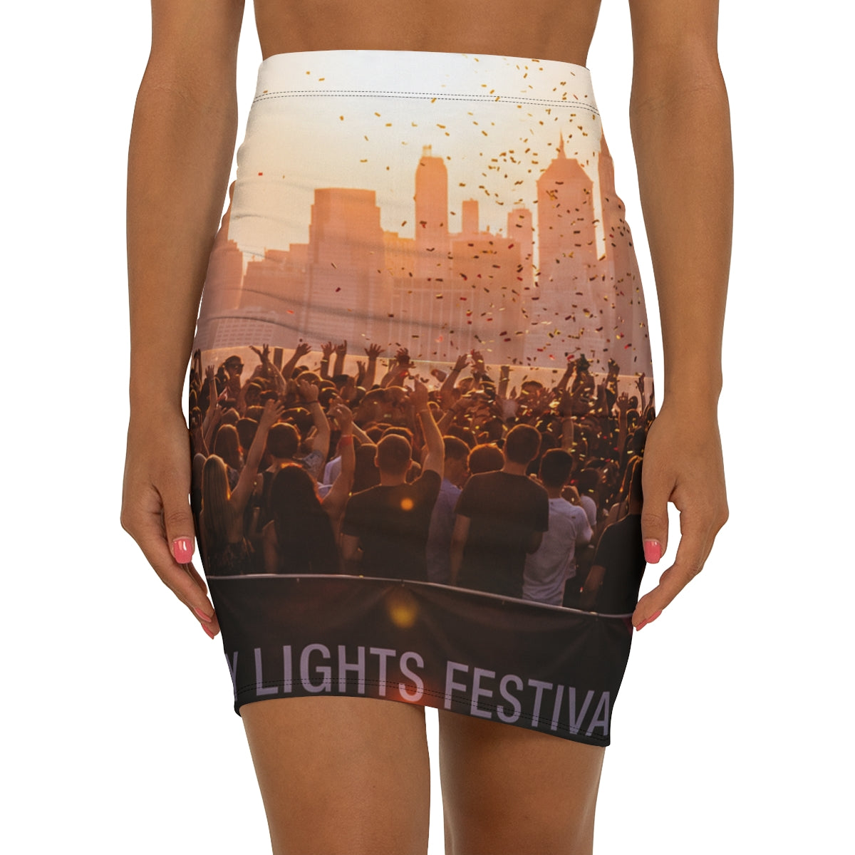 Women's Mid-Waist Pencil Skirt - City Lights Festival |...
