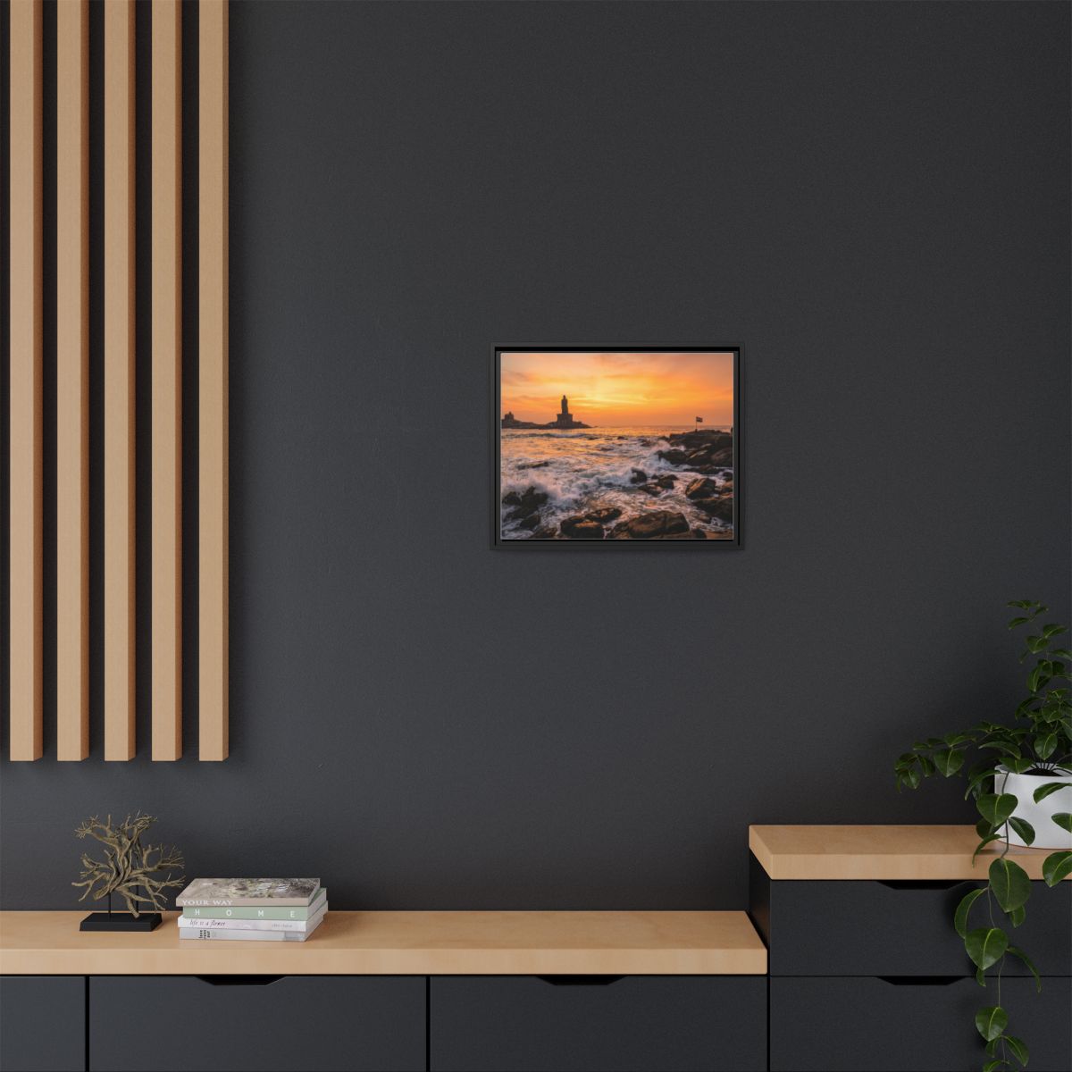Framed Canvas - Golden Coast Dawn — Black / 1.25"