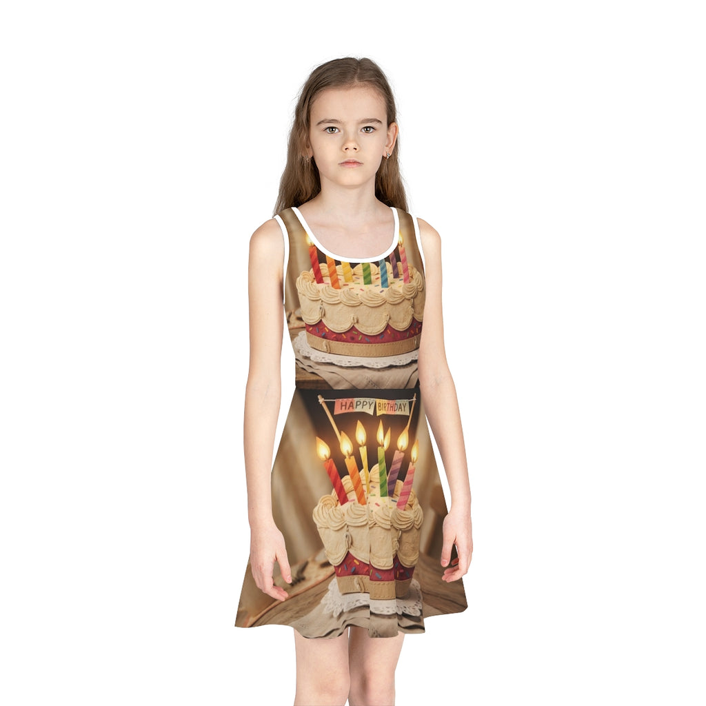 Girls' Sleeveless Sundress - Happy Birthday Cake Celebration...