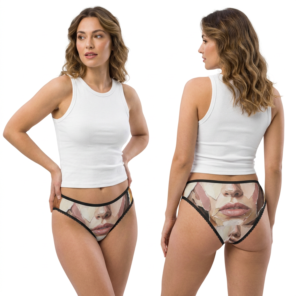 Braguitas de mujer con retrato en collage de papel