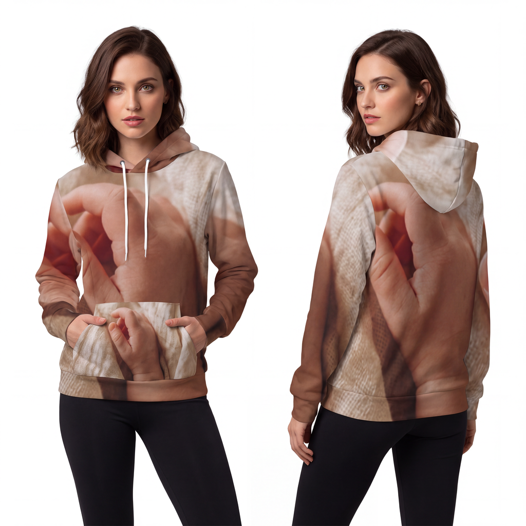 Fashion Hoodie - Tender Newborn Hand in Soft Muslin Blanket...