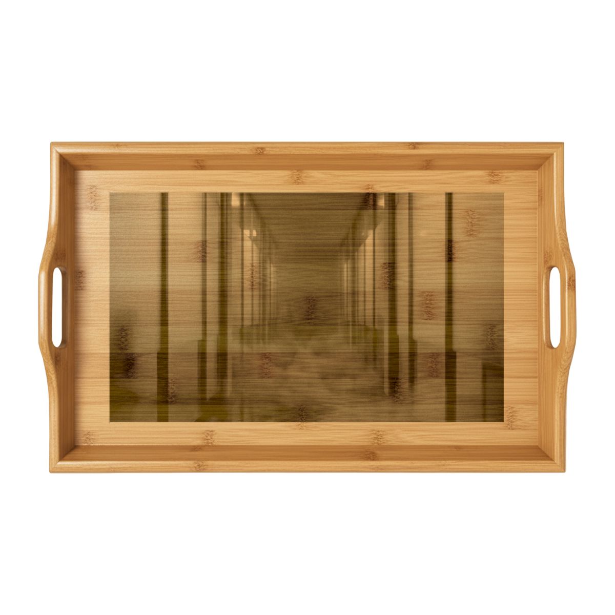 Bamboo Serving Tray - Liminal Corridor Fog Art Print |...