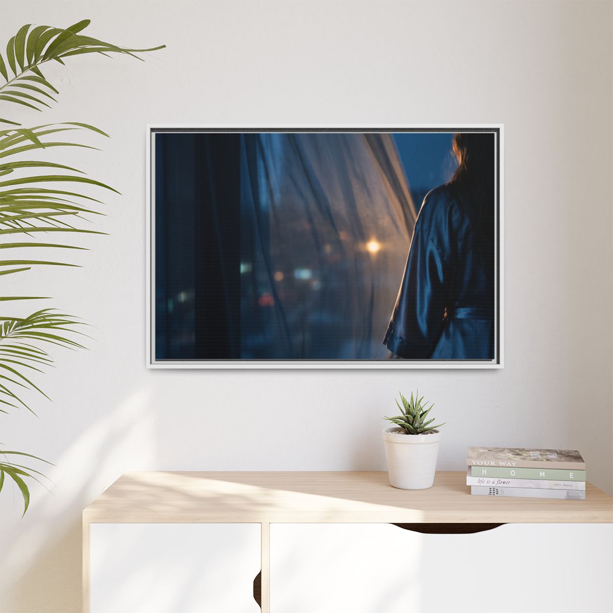 Matte Canvas, Framed - Nocturnal Solitude Silhouette — White...