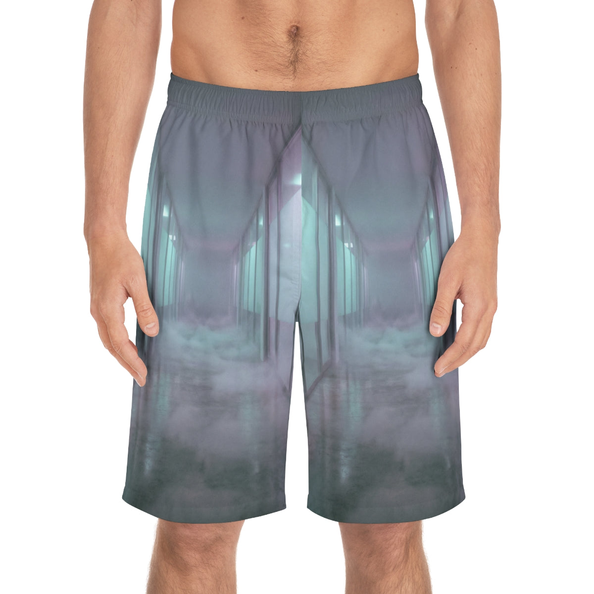 Men's Board Shorts - Liminal Corridor Fog Art Print |...