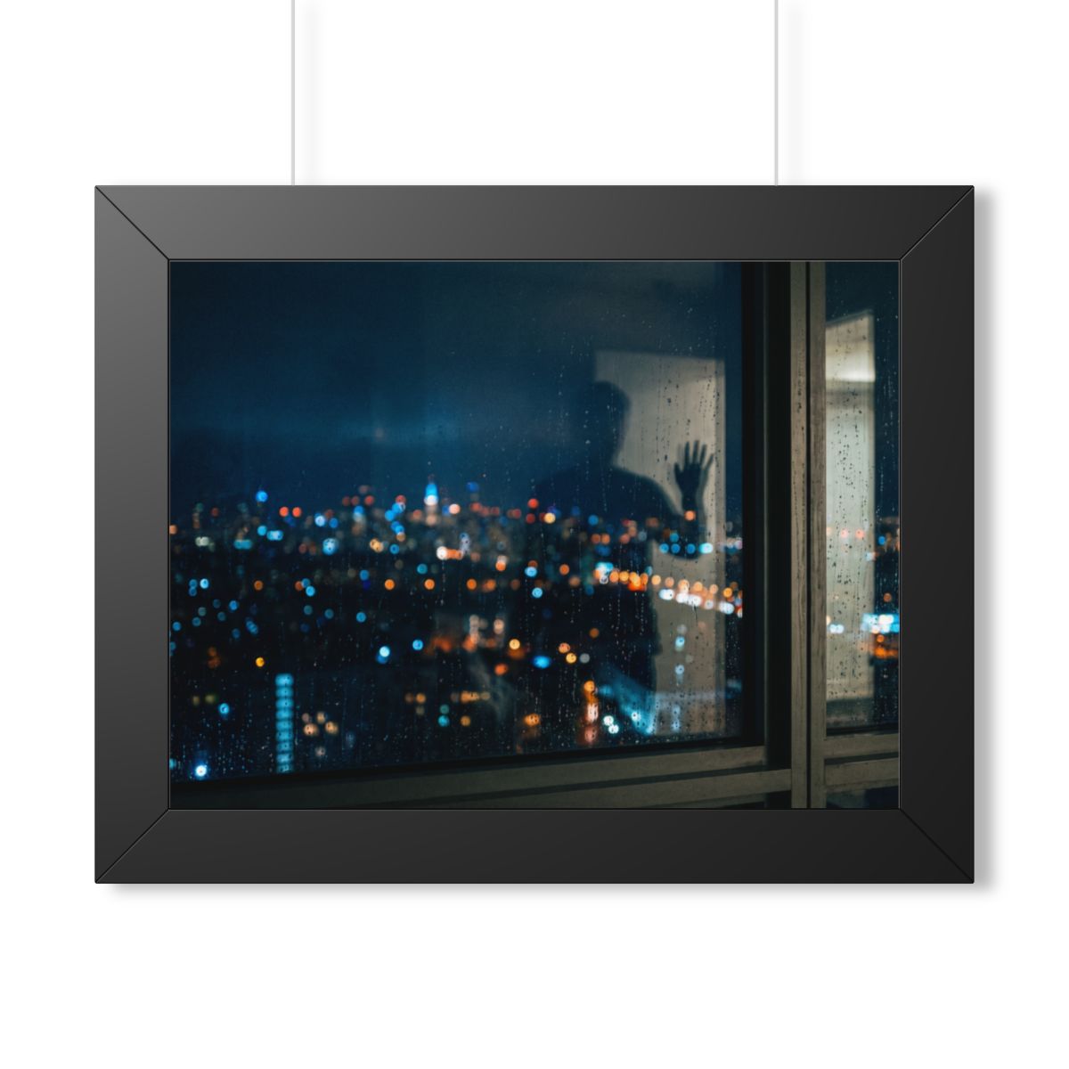 Framed Horizontal Poster - Rainy City Solitude — Black... |...